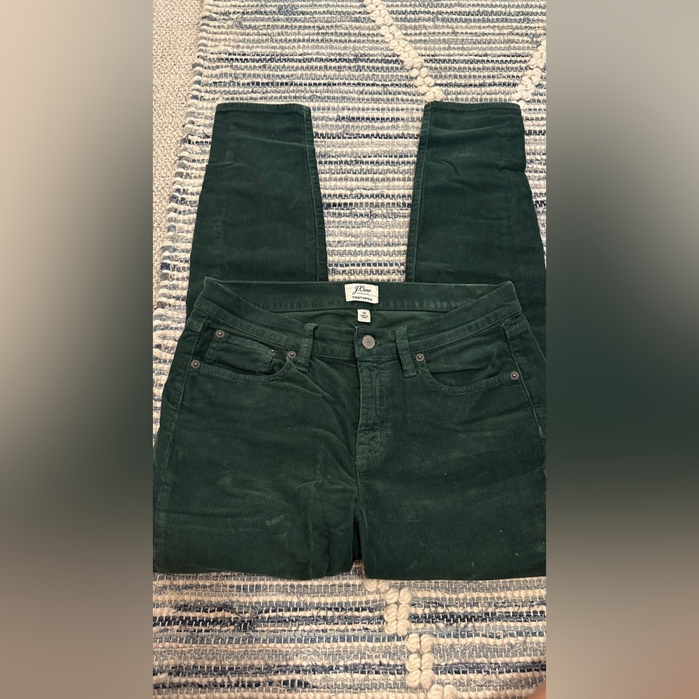 J. Crew Women's Forest Green Corduroy Toothpick Jeans, sz 28
